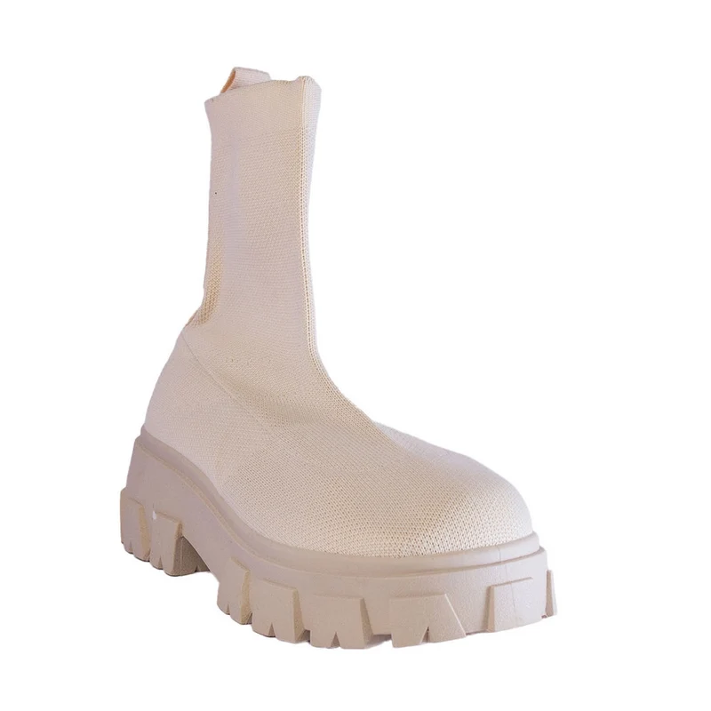 Europeon Union Women Off White Cloth Half Boot #2422