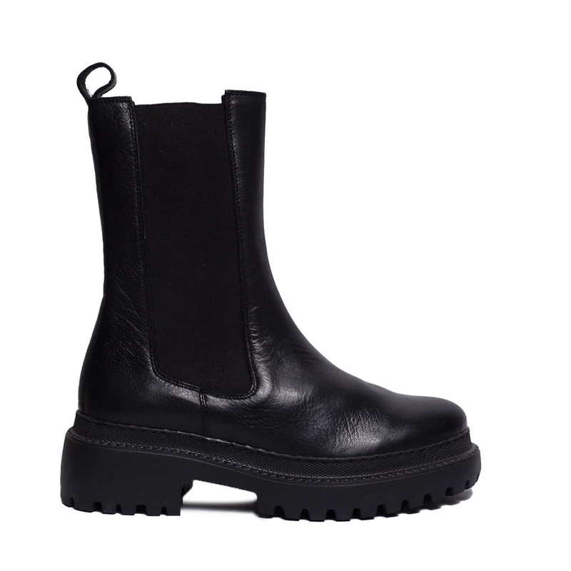 Spanish Women Black Leather Half Boot #0323
