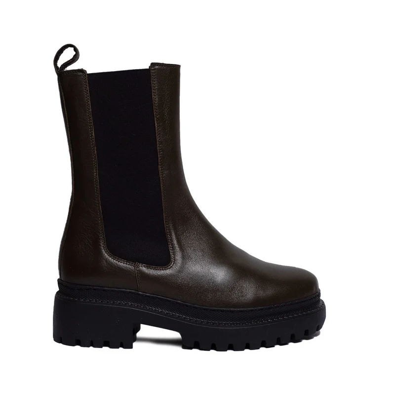 Spanish Women Kaki Leather Half Boot #0322