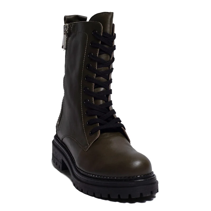 Spanish Women Kaki Leather Half Boot #0306