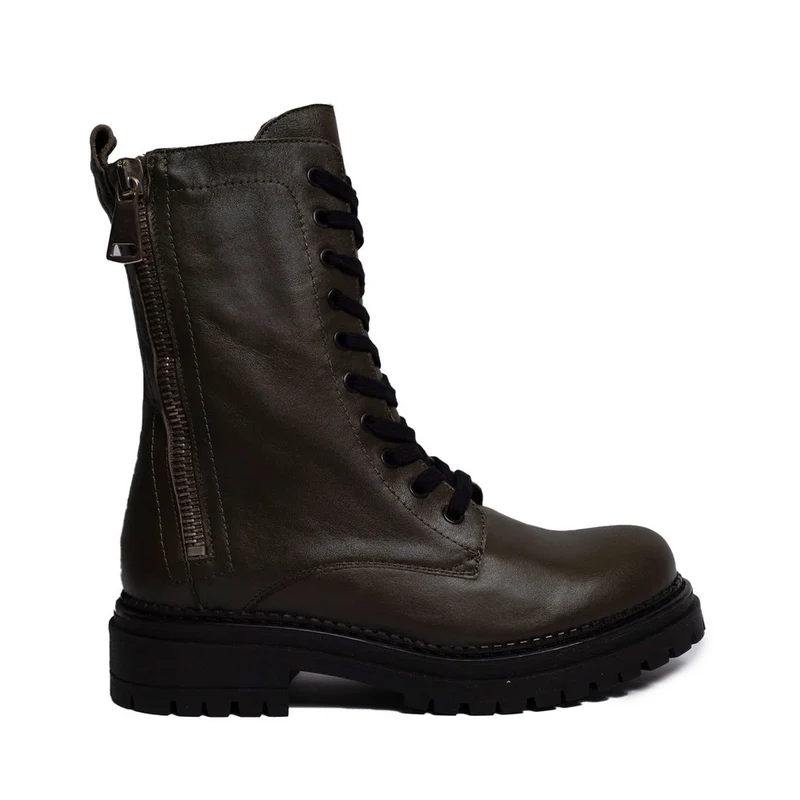 Spanish Women Kaki Leather Half Boot #0306