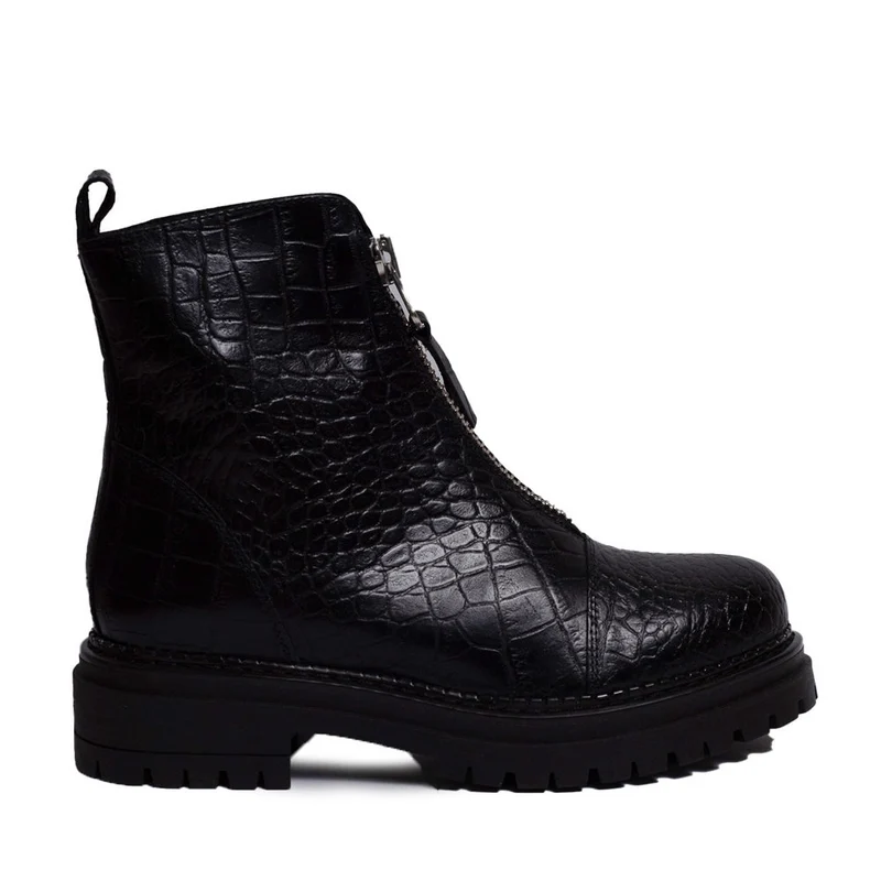 Spanish Women Black Leather Half Boot #0305