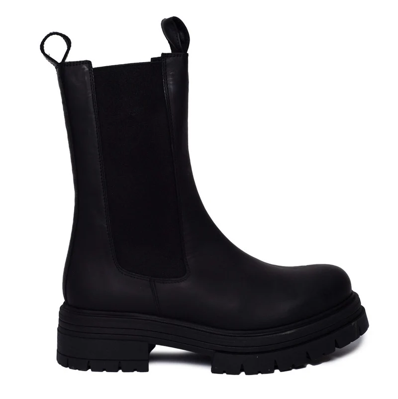 Spanish Women Black Leather Half Boot #0293