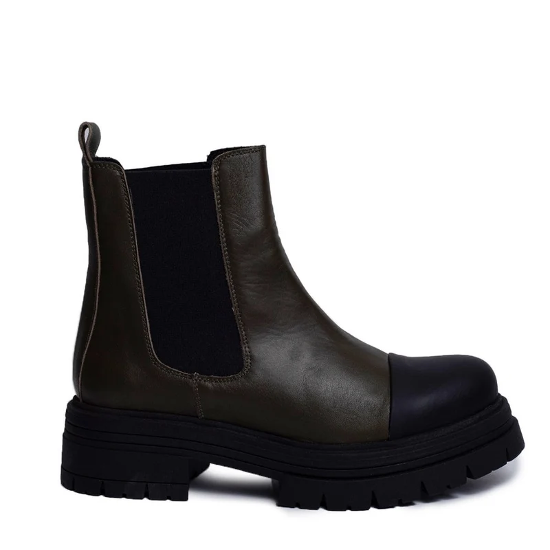 Spanish Women Kaki Leather Half Boot #0292