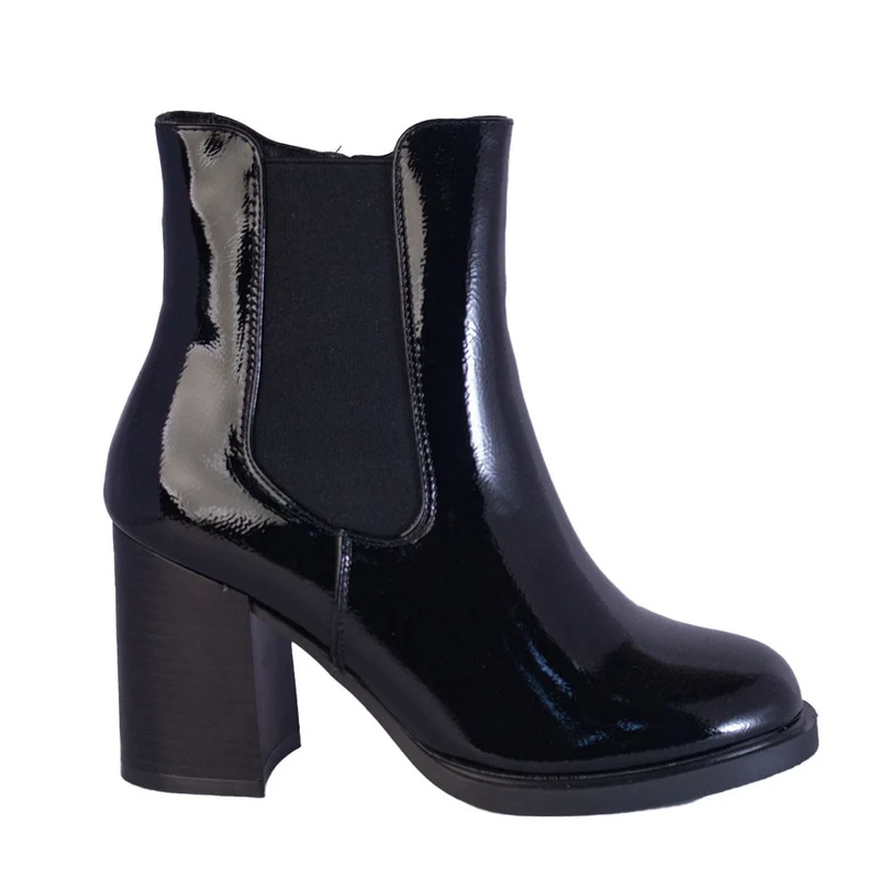 Europeon Union Women Black Vernis Leather Half Boot #2267