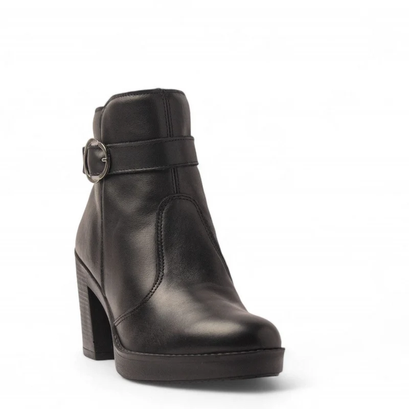 Italian Women Black Leather Half Boot #3634