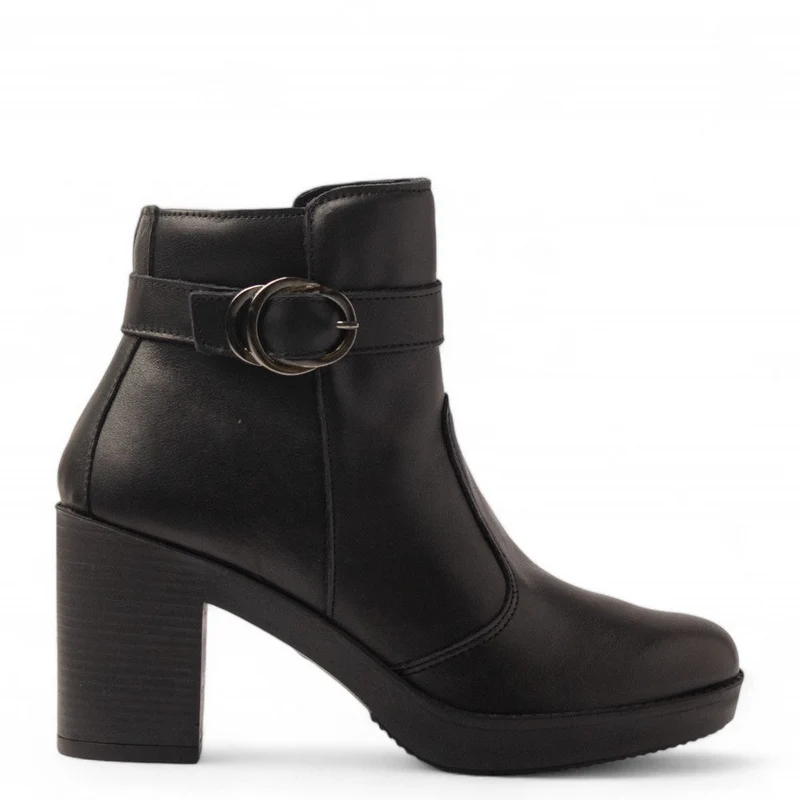 Italian Women Black Leather Half Boot #3634