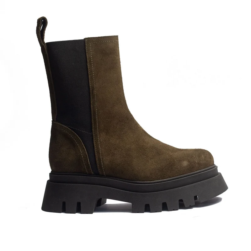 Spanish Women Kaki Chamois Half Boot #1529