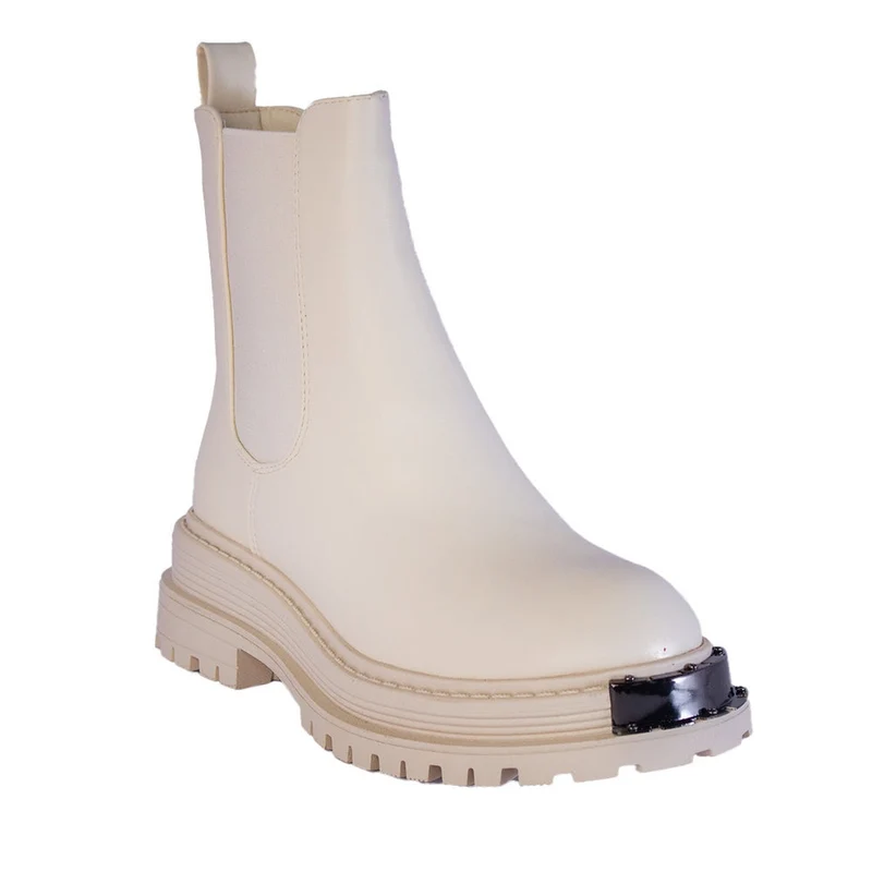 Europeon Union Women Off White Leather Half Boot #2233