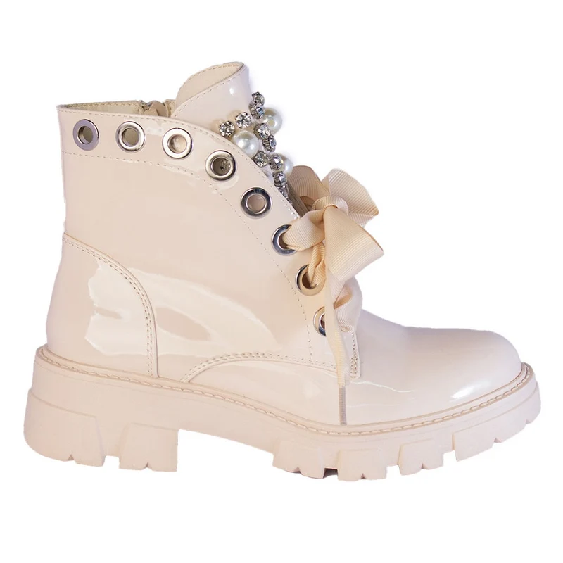Europeon Union Women Beige Vernis Leather Half Boot #2229