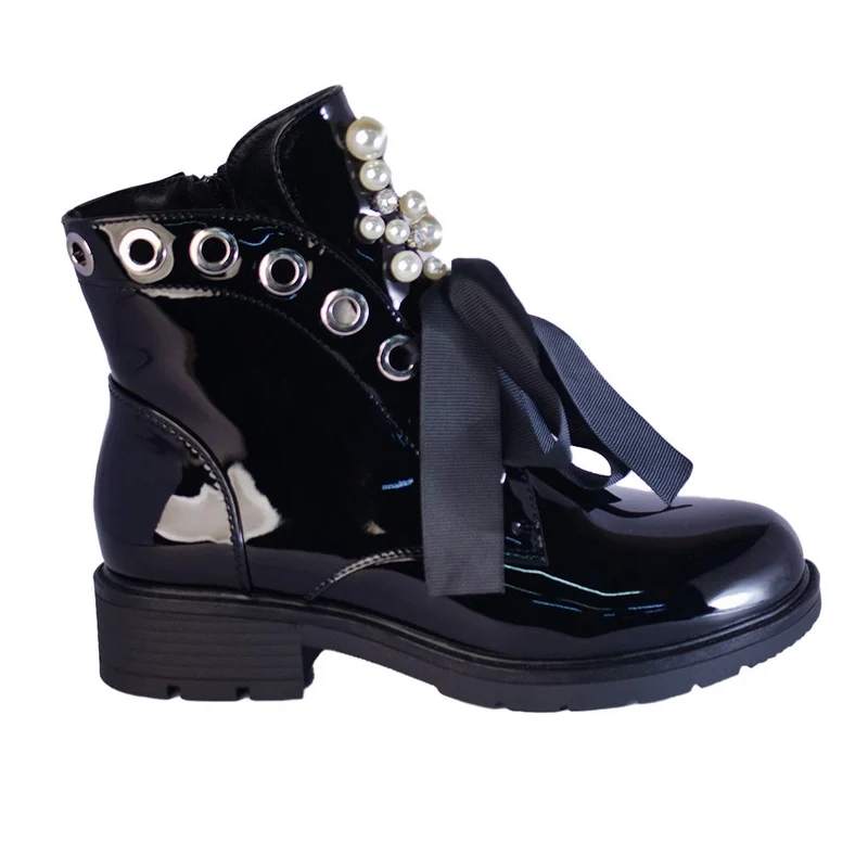 Europeon Union Women Black Vernis Leather Half Boot #2218