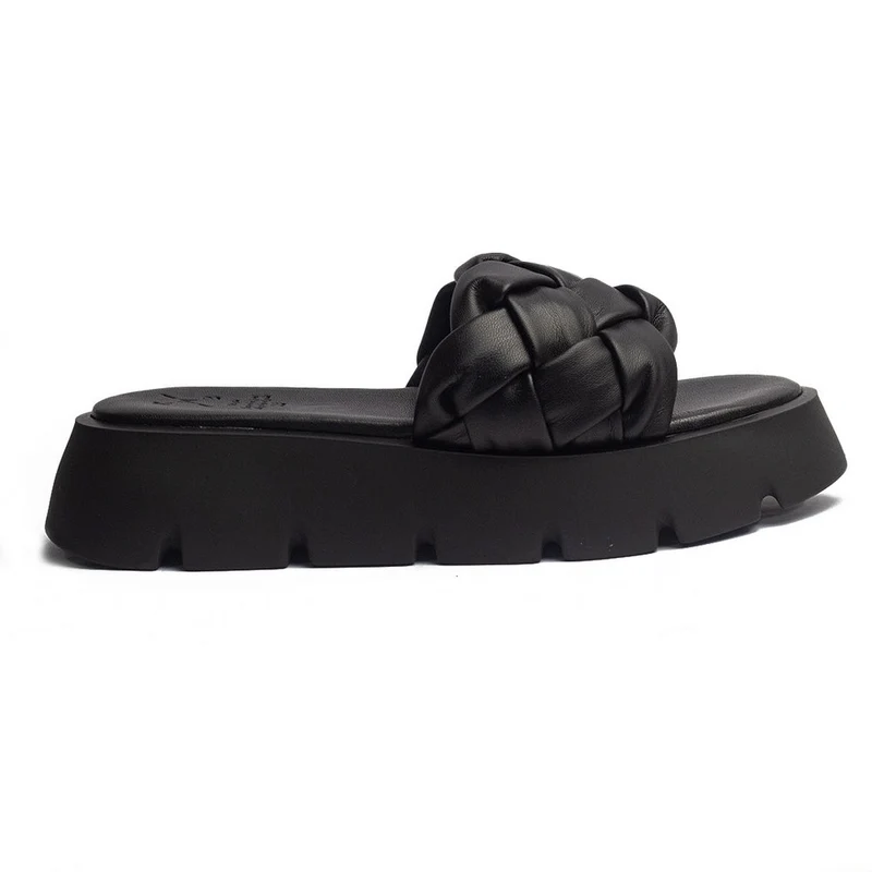 Spanish Women Black Leather Wedges #1500