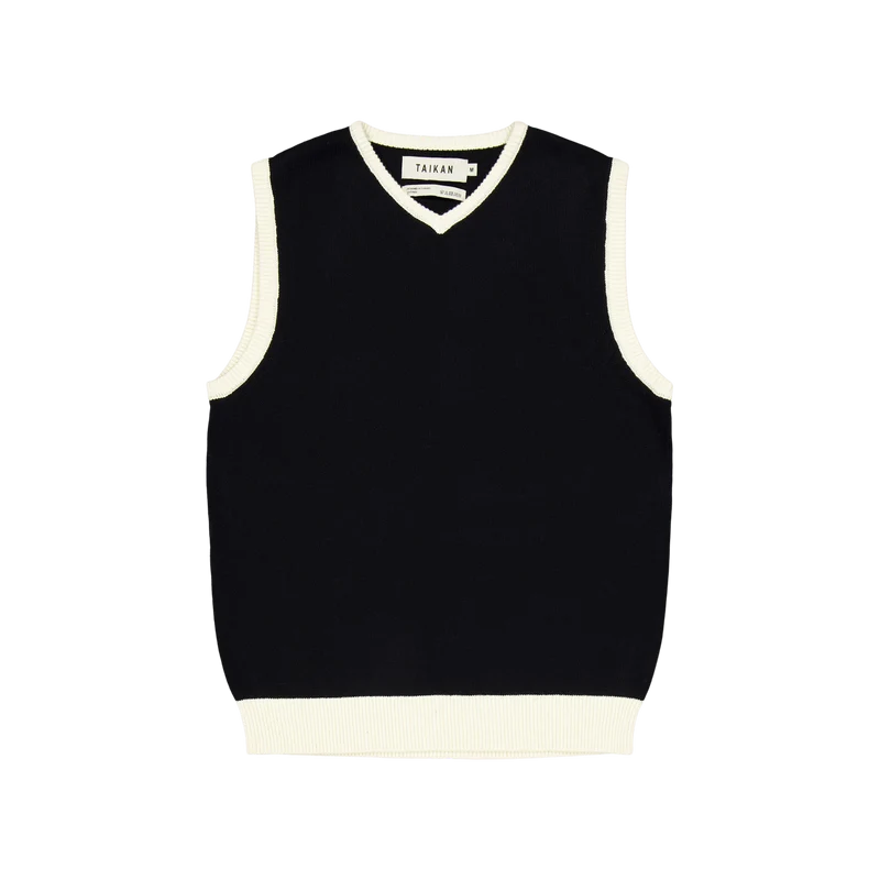 Knitted Sweater Vest-black/cre Black/cream