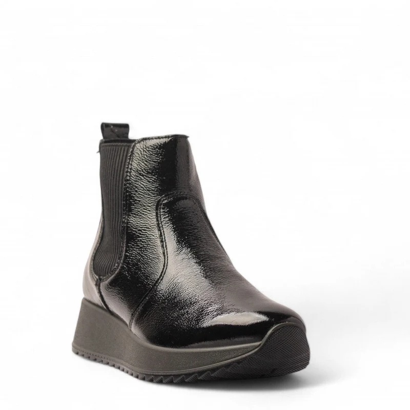 Italian Women Black Vernis Leather Half Boot #3609