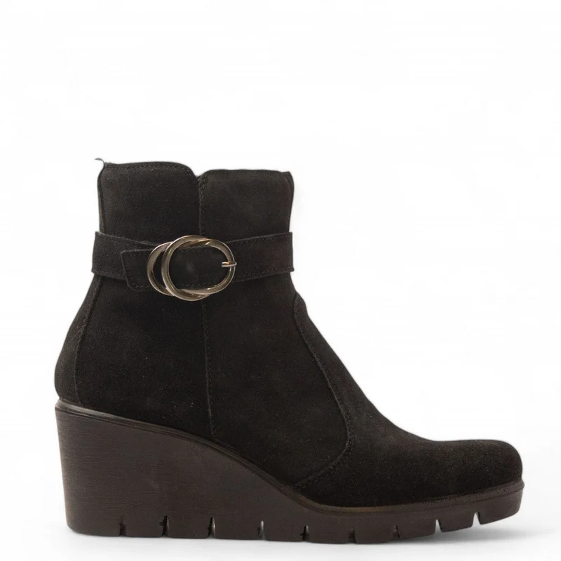 Italian Women Black Chamois Half Boot #3600