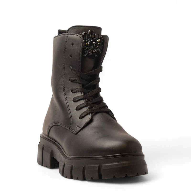 Italian Women Black Leather Half Boot #3599