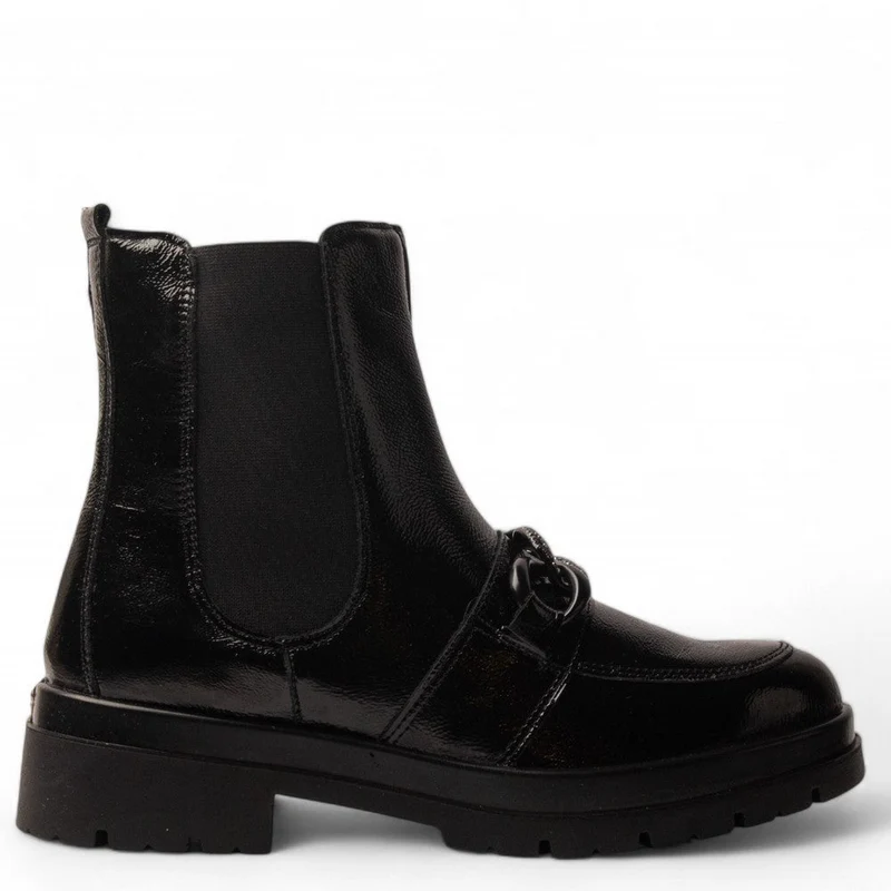 Italian Women Black Vernis Leather Half Boot #3596