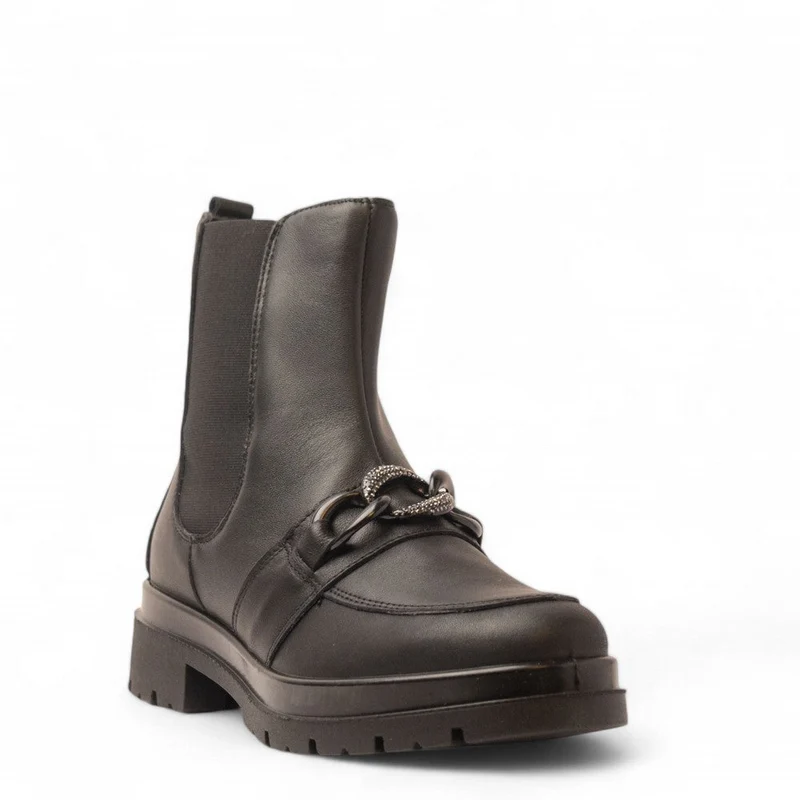 Italian Women Black Leather Half Boot #3595