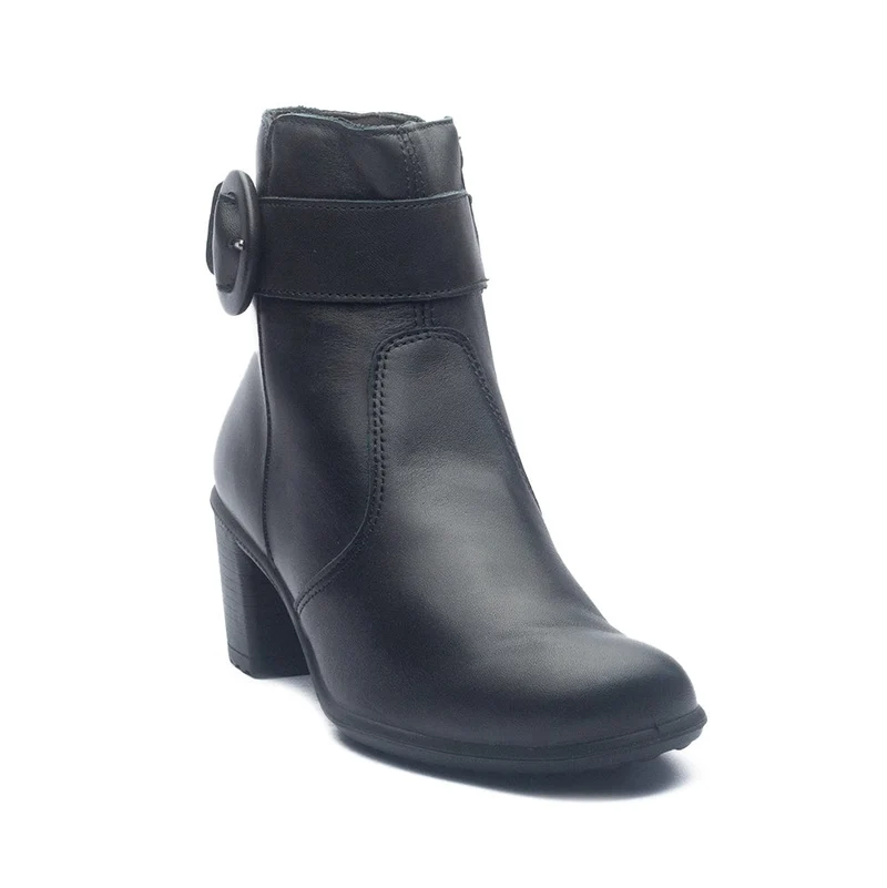 Italian Women Black Leather Half Boot #1176