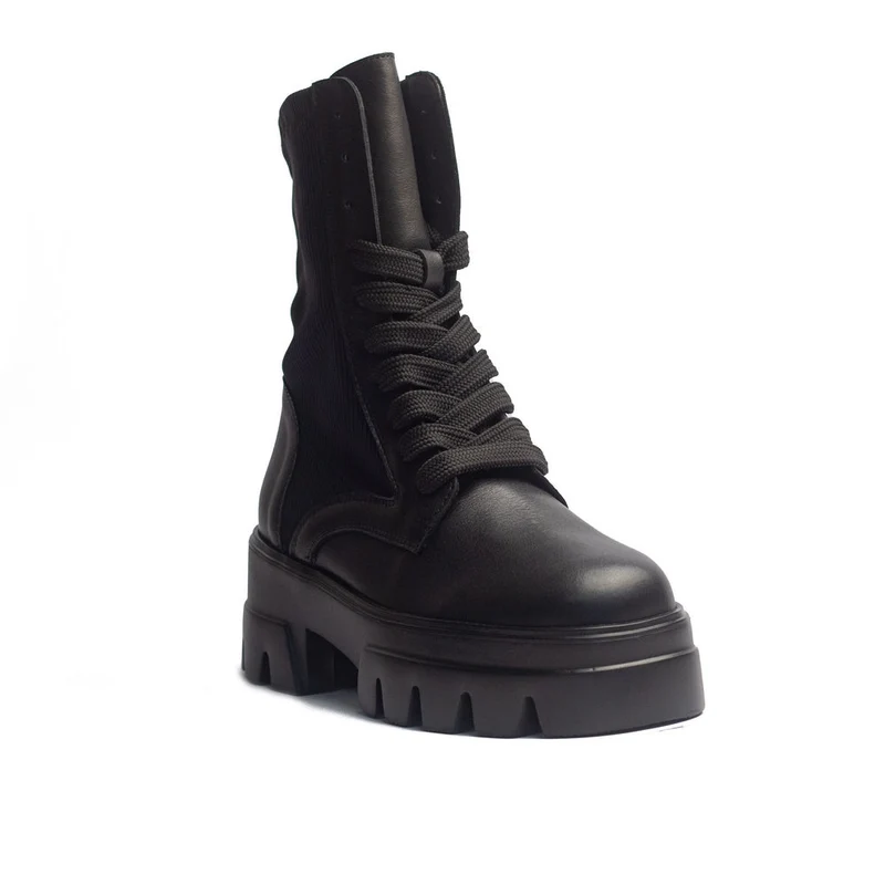 Spanish Women Black Leather Half Boot #1525