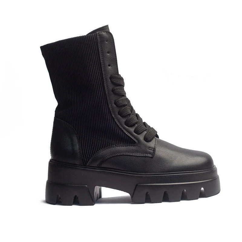 Spanish Women Black Leather Half Boot #1525