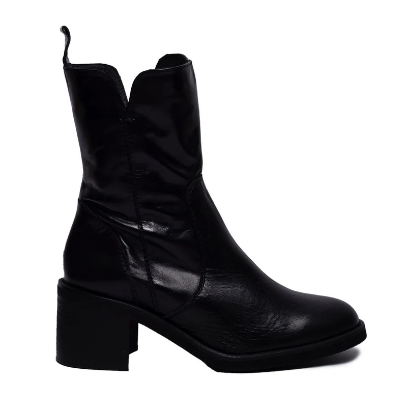 Spanish Women Black Leather Half Boot #0389