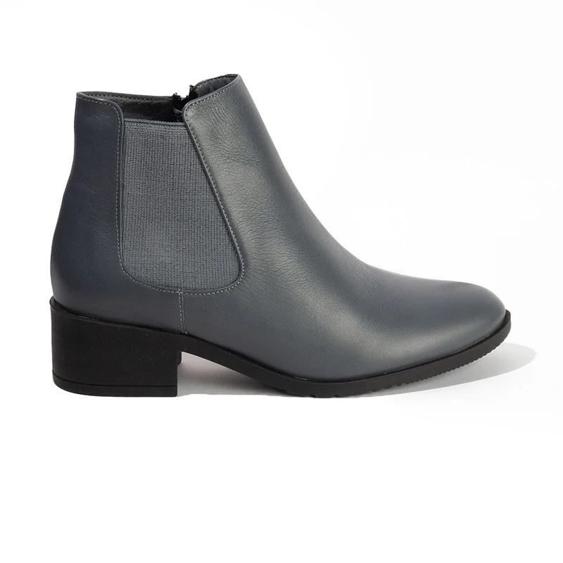 Women Grey Leather Half Boot #2631