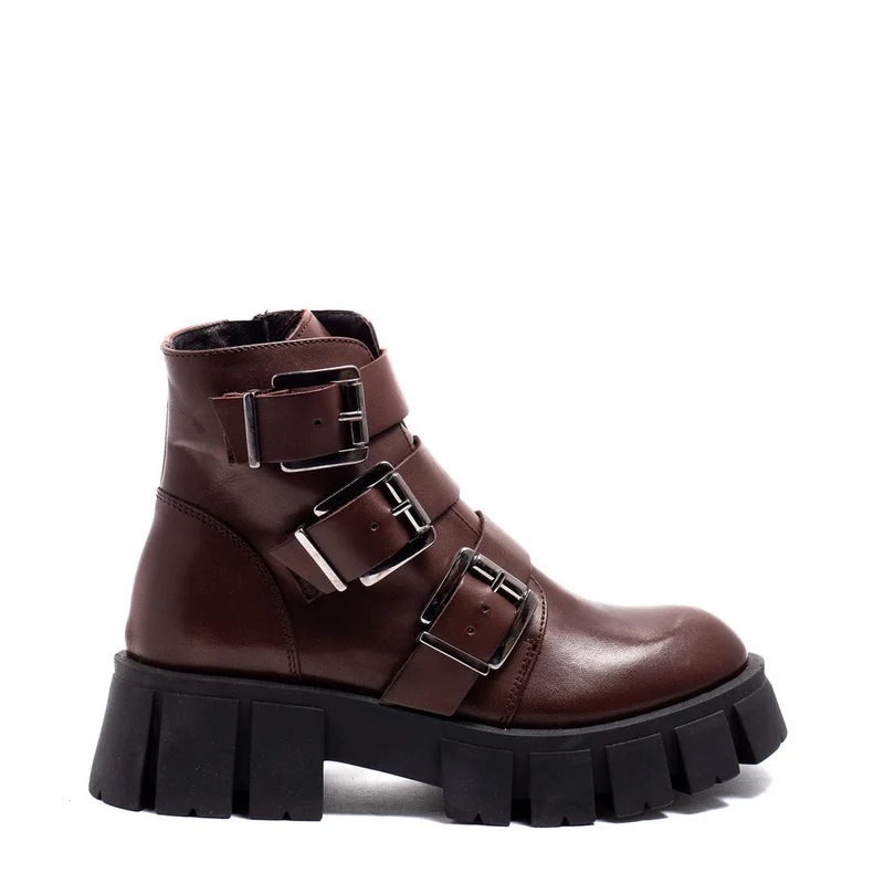 Italian Women Brown Leather Half Boot #0150
