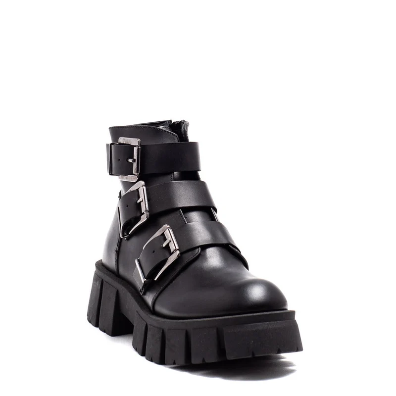 Italian Women Black Leather Half Boot #0149