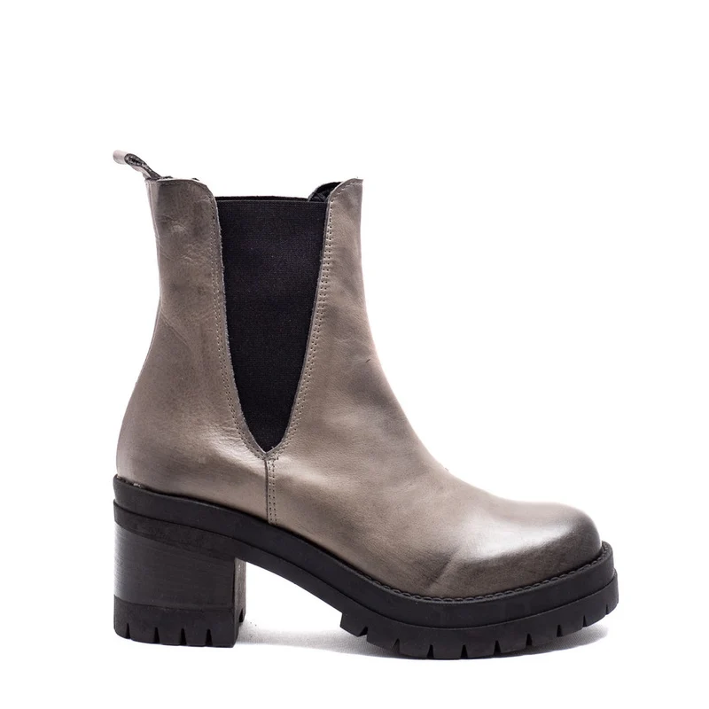 Italian Women Grey Leather Half Boot #0147