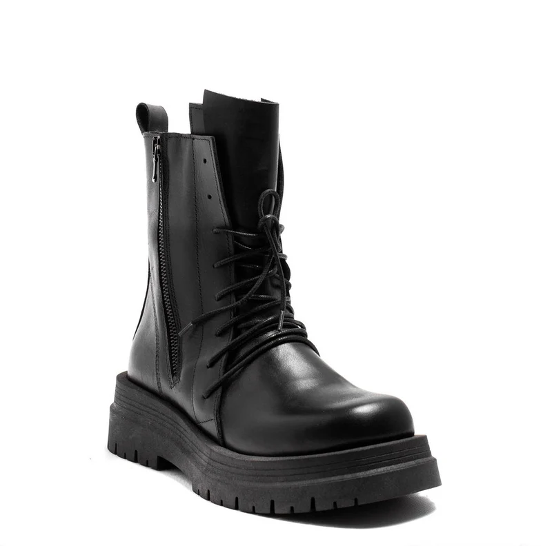 Italian Women Black Leather Half Boot #0142