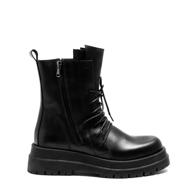 Italian Women Black Leather Half Boot #0142