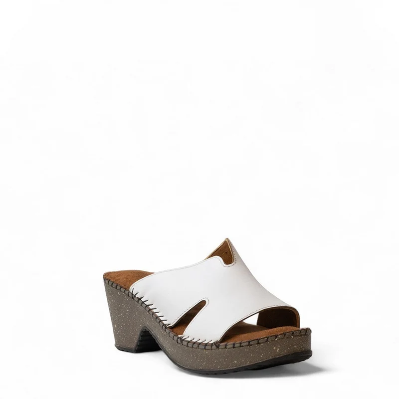 Women white Leather Wedges #3045