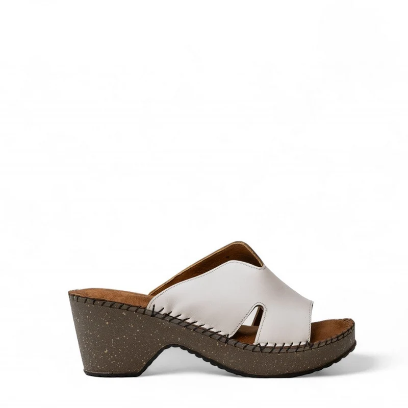Women white Leather Wedges #3045