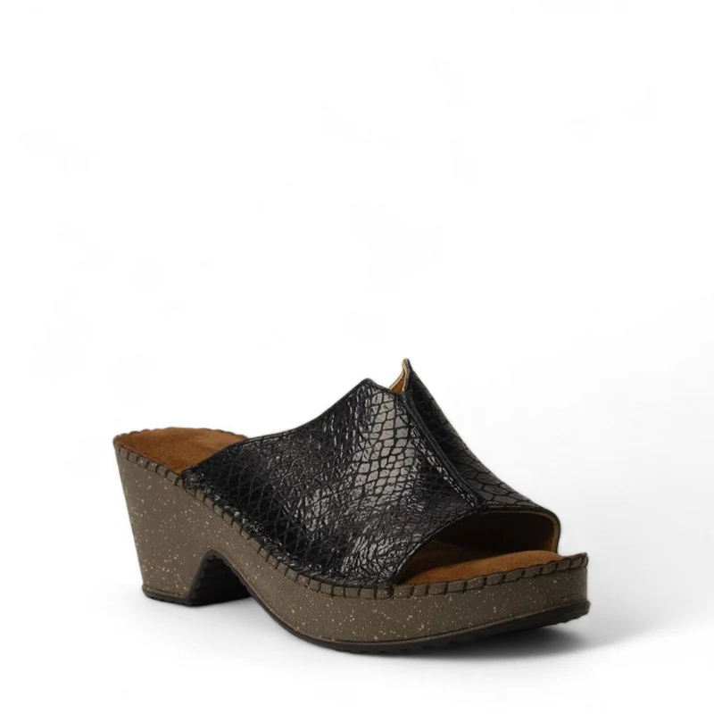 Women Dark Blue Leather Wedges #3034