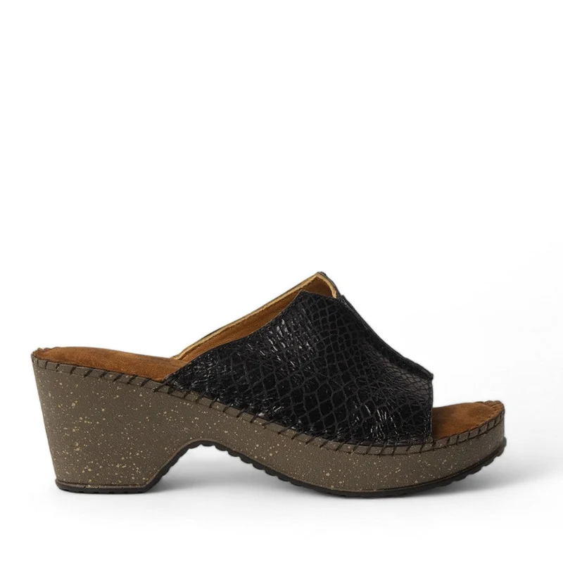 Women Dark Blue Leather Wedges #3034