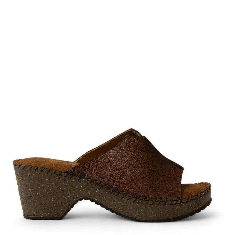 Women Brown Leather Wedges #3026