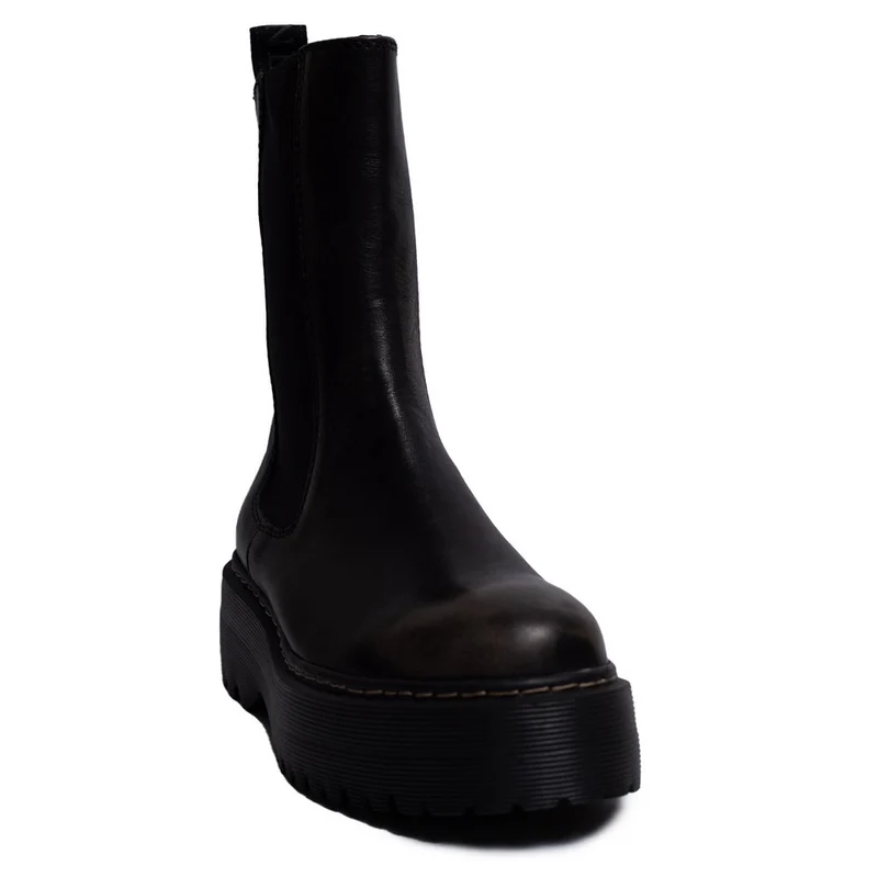 Spanish Women Black Leather Half Boot #0369