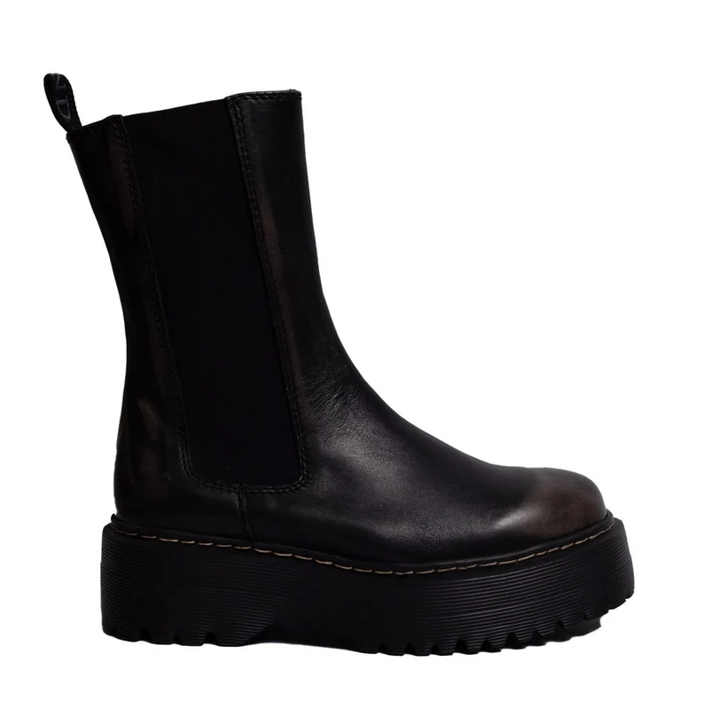Spanish Women Black Leather Half Boot #0369