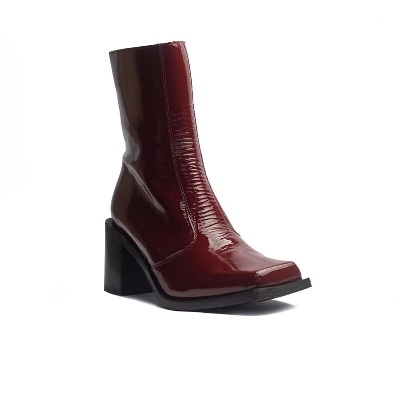 Spanish Women Maroon Vernis Leather Half Boot #1531