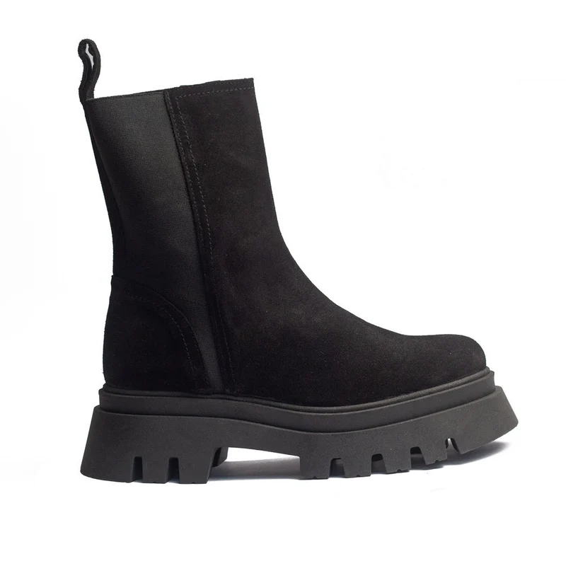 Spanish Women Black Chamois Half Boot #1530