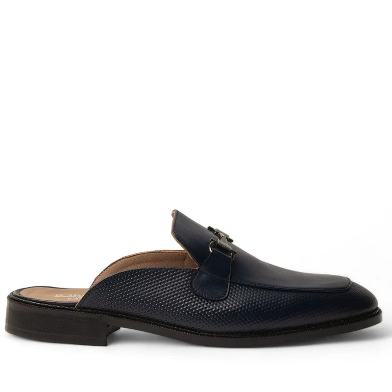 Men Dark Blue Leather Shoes #4577