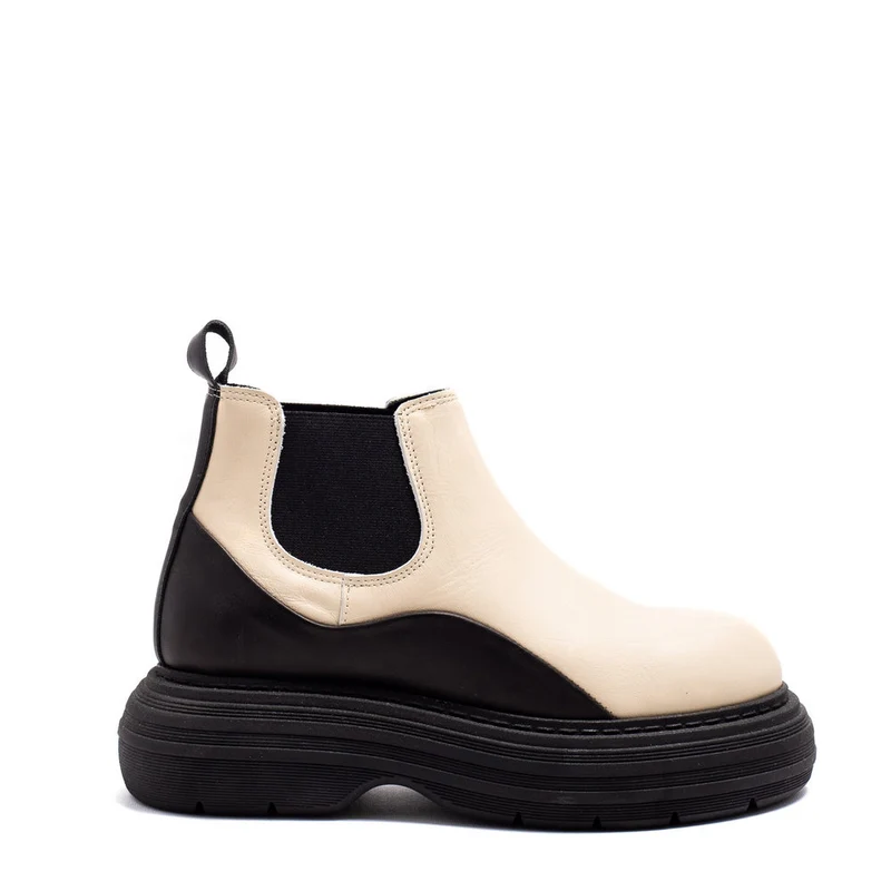 Italian Women Creamy Leather Half Boot #0132
