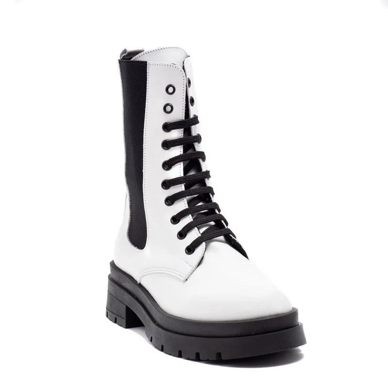 Italian Women White Leather Half Boot #0116