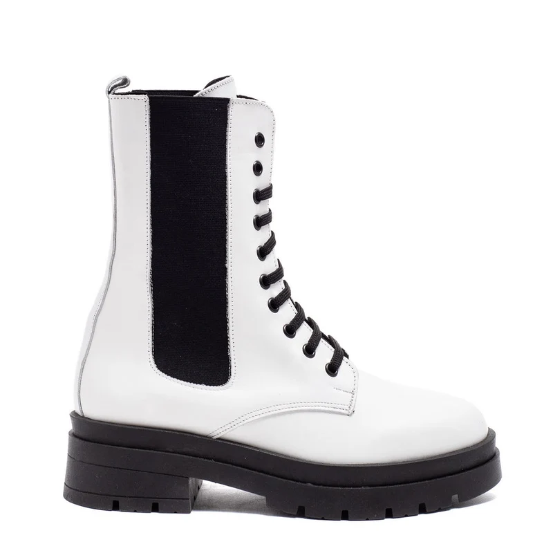 Italian Women White Leather Half Boot #0116