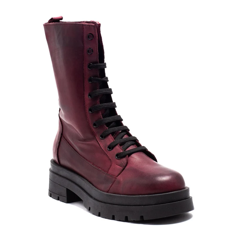 Italian Women Maroon Leather Half Boot #0106
