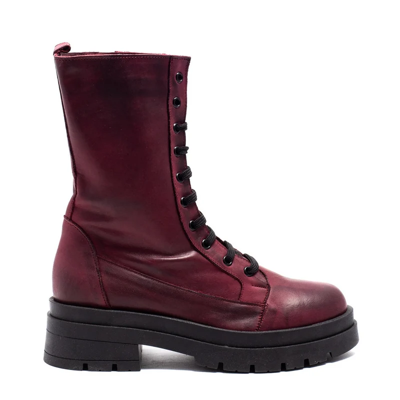 Italian Women Maroon Leather Half Boot #0106