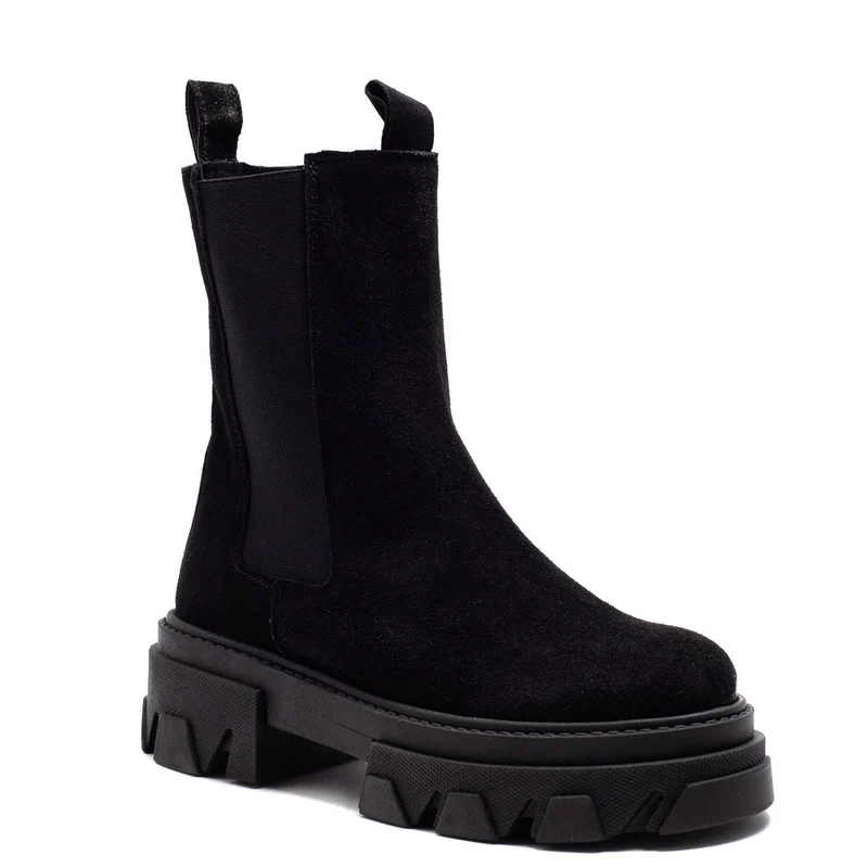 Italian Women Black Chamois Half Boot #0093