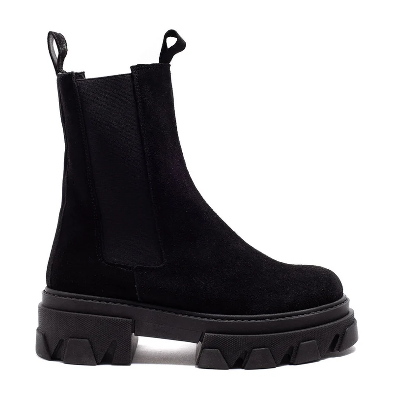 Italian Women Black Chamois Half Boot #0093