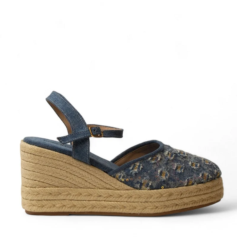 Women Blue Jeans Wedges #3004